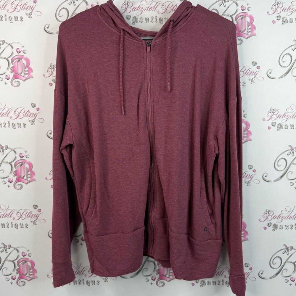 Hyba sweater zip up hoodie red wine Burgundy zipper soft cozy Sweater